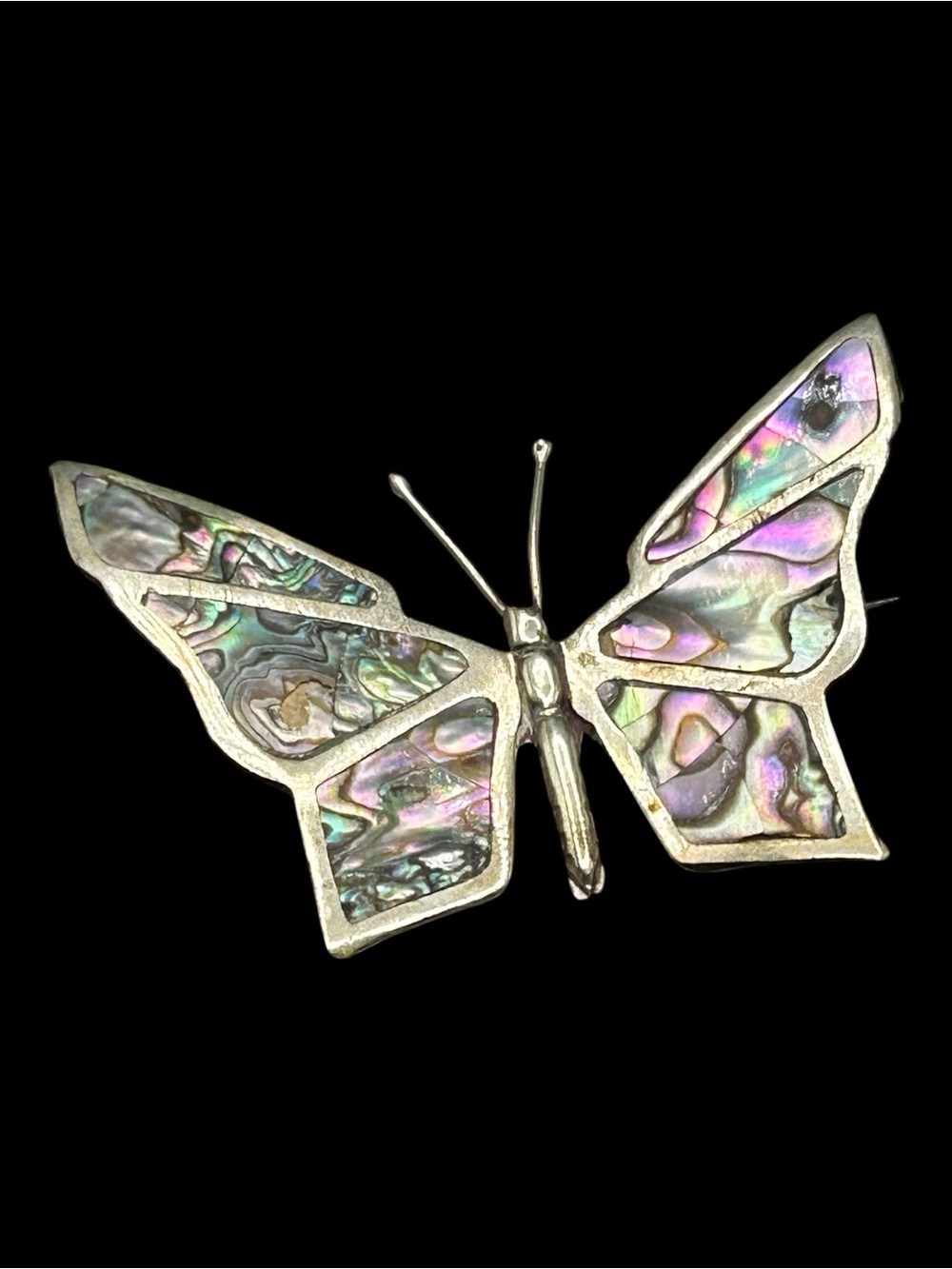 Vintage Mexico Butterfly Brooch Abalone Inlay